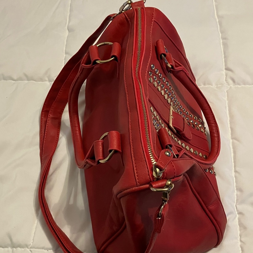 Black Rivet Red Studded Shoulder Bag - Picture 6 of 6